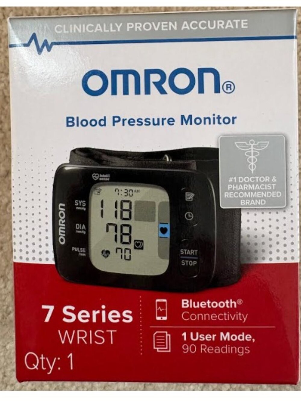Omron 7 series wireless wrist blood pressure monitor & wrist cuff home use